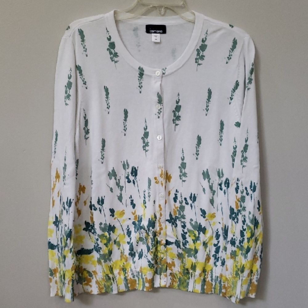 Basic Editions Cardigan Sweater Womena 2XL Floral Knit Cottagecore Fairy Garden